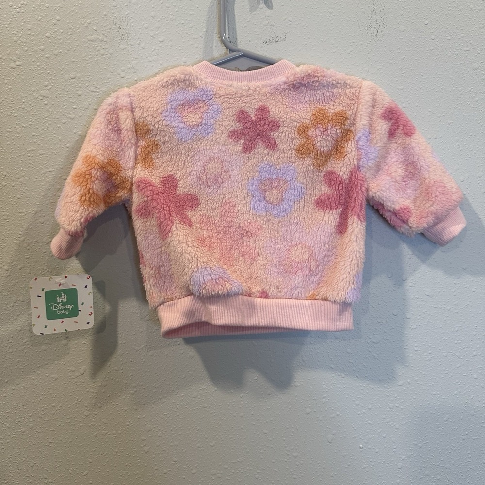 Disney Baby Minnie Mouse Girls 0-3M Sweatshirt Crew Neck Floral Spell-out Fuzzy - Picture 9 of 9